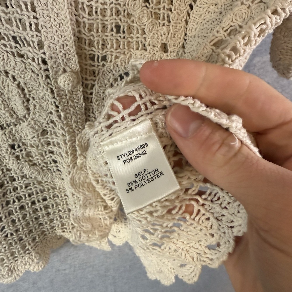 Skies are Blue shirt womens large button up knit crochet beige ivory - Picture 4 of 8